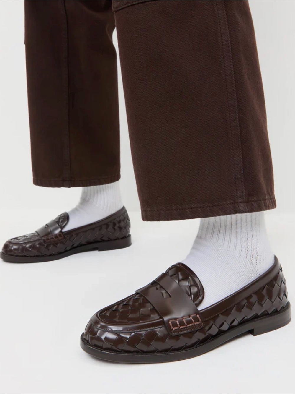 Loeffler Randall Rachel Woven Penny Loafers in Espresso